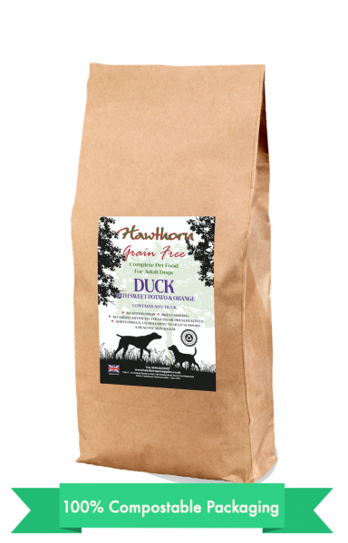 hawthorn pet supplies grain free dog food duck plain bag shot
