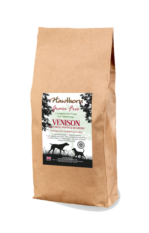 hawthorn pet supplies grain free dog food venison plain bag shot 15 Kg