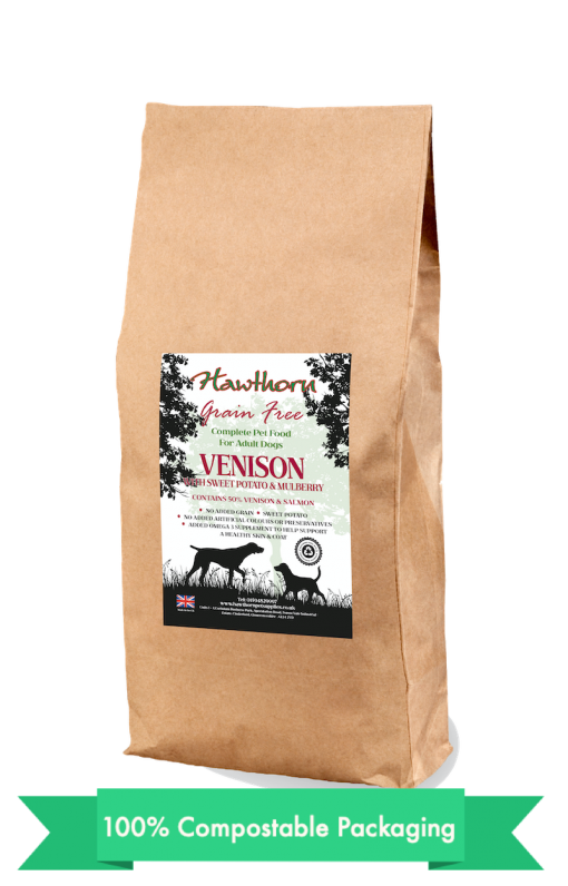 hawthorn pet supplies grain free dog food venison plain bag shot