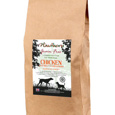 hawthorn pet supplies grain free dog food chicken plain bag shot