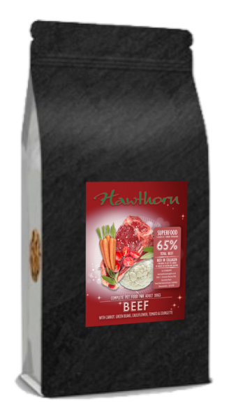 hawthorn pet supplies superfood 65 dog food high quality beef flavour bag shot