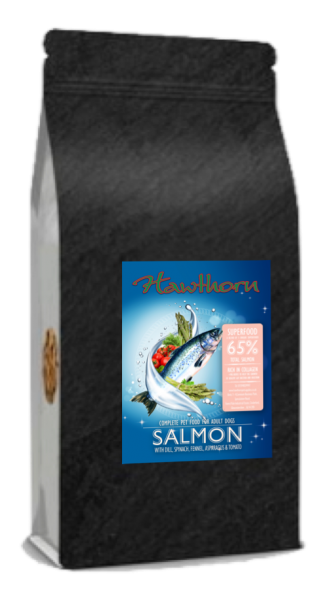 hawthorn pet supplies superfood 65 dog food high quality salmon flavour bag shot