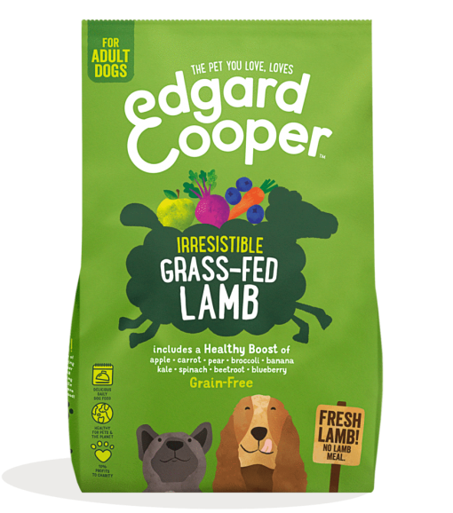 Edgard And Cooper grass-fed lamb Adult dog food with apple, carrot, beetroot and blueberry bag shot